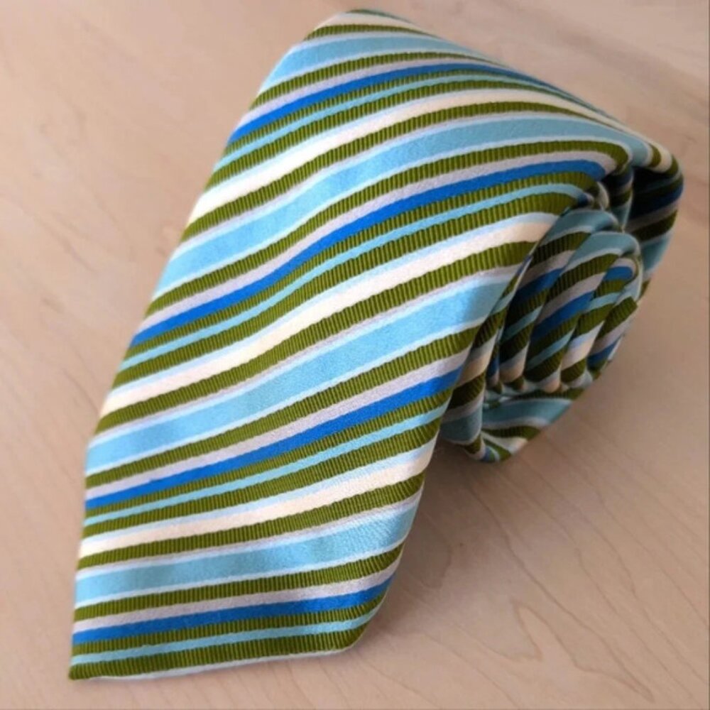 Canali Striped Silk Tie green and blue